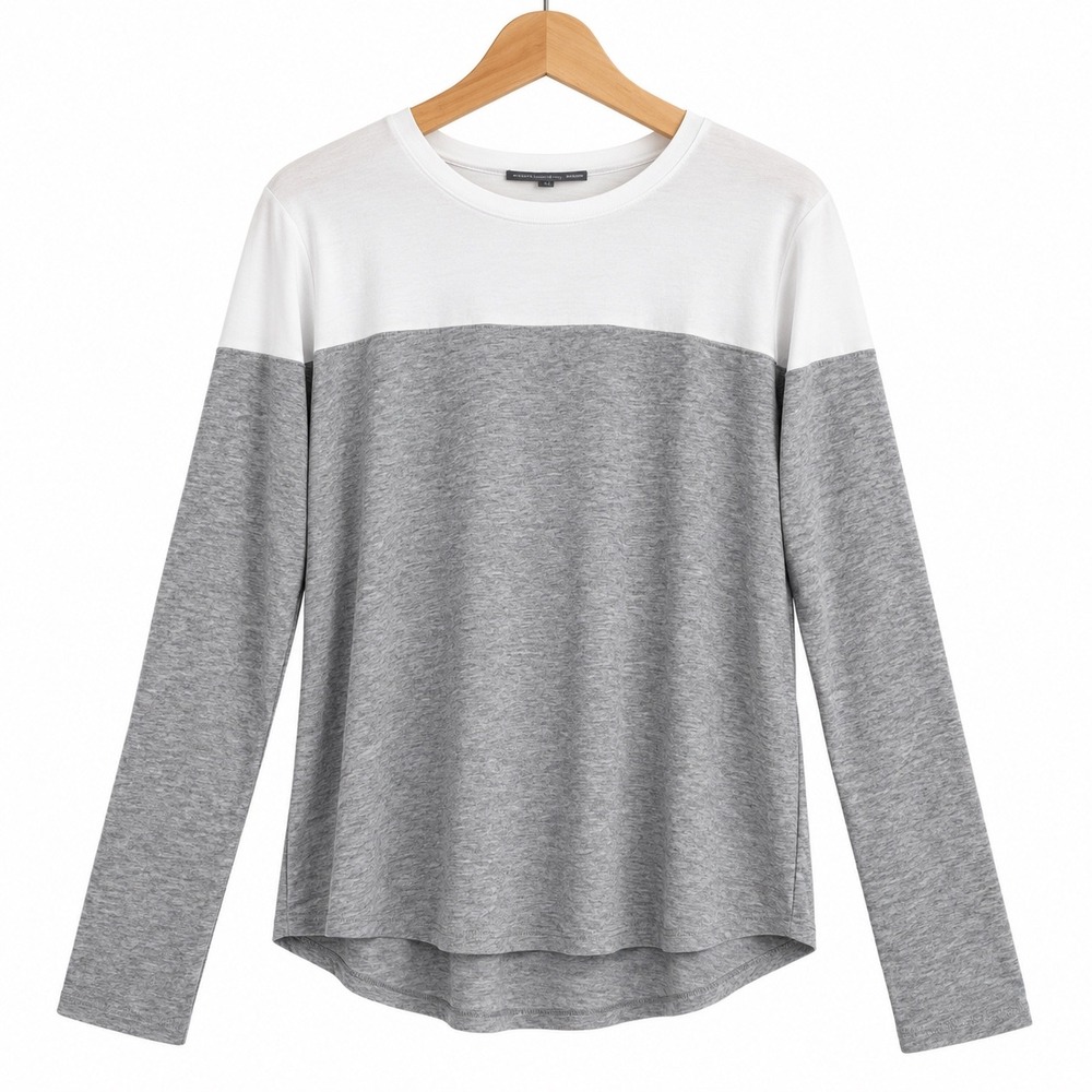 Vince Colorblock Long Sleeve Tee Pima Cotton Modal Grey White V177781909 XL